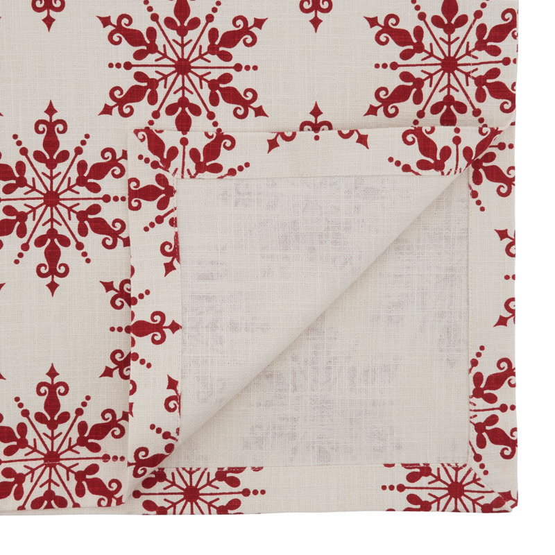 Red Cotton Snowflake Design Winter Table Runner