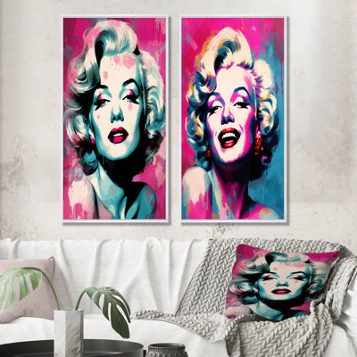 Magenta Monroe Popart Portrait - Woman Pop Art Canvas Prints Set Of 2