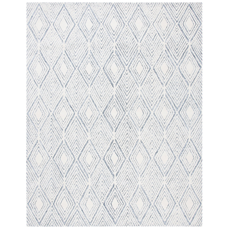 Abstract Hand Tufted Wool/Cotton Geometric Rug in Gray/Ivory, Rectangle 10' x 14'