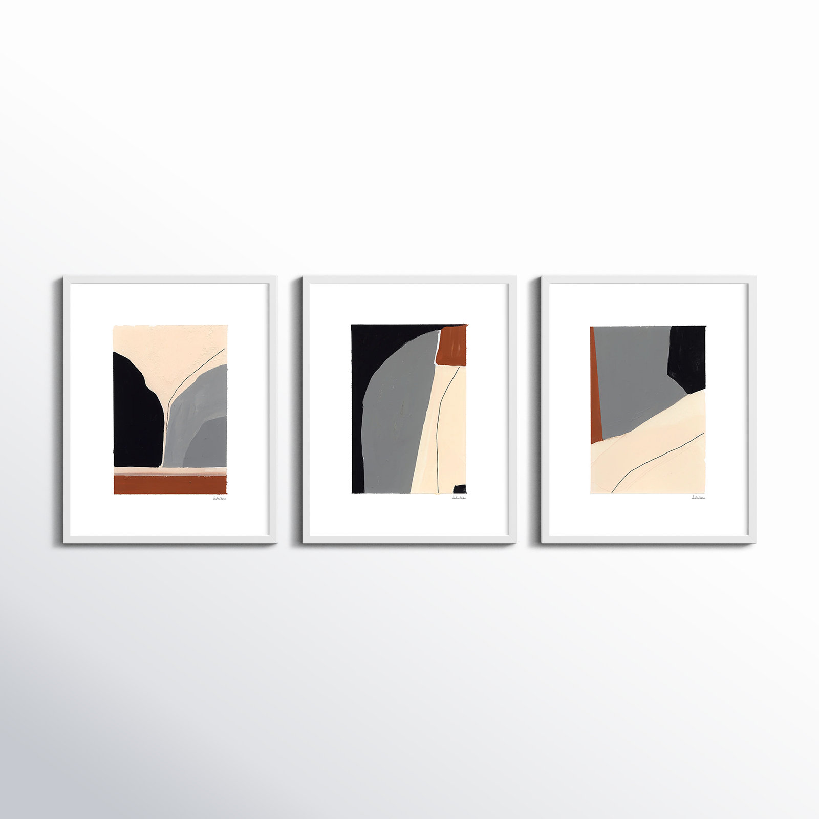 Transcendence. Set Of 3 by Andrea Stokes, 25" H x 20" W x 1.25" D, White Wood