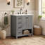 Meuble-lavabo en bois 30 po avec lavabo, deux portes, deux tiroirs et une tablette ouverte, gris