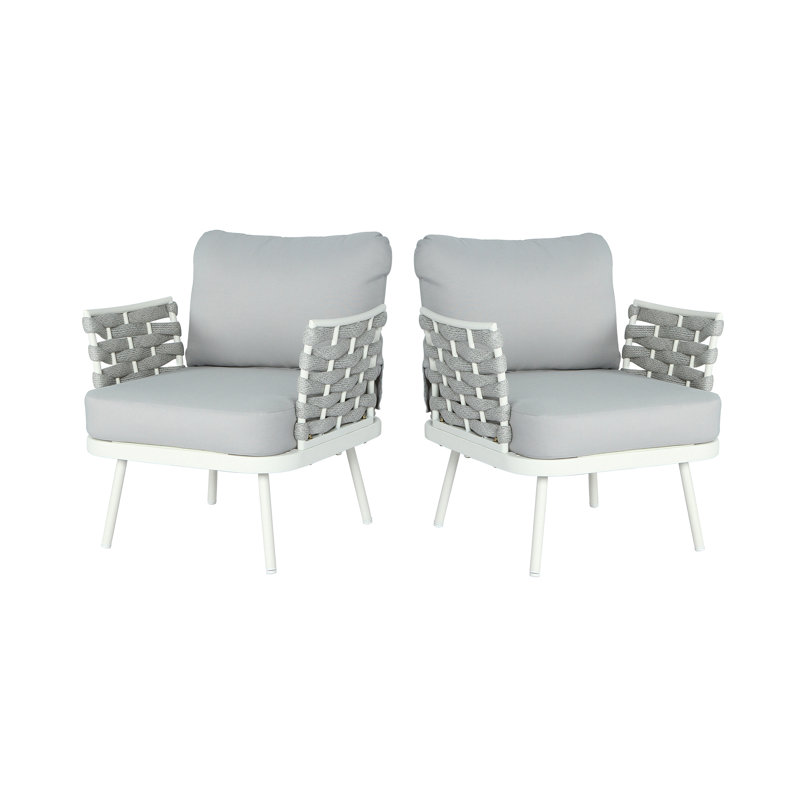 Ensemble de 2 fauteuils club en acier Mariano, blanc cassé et gris, Blanc cassé/gris