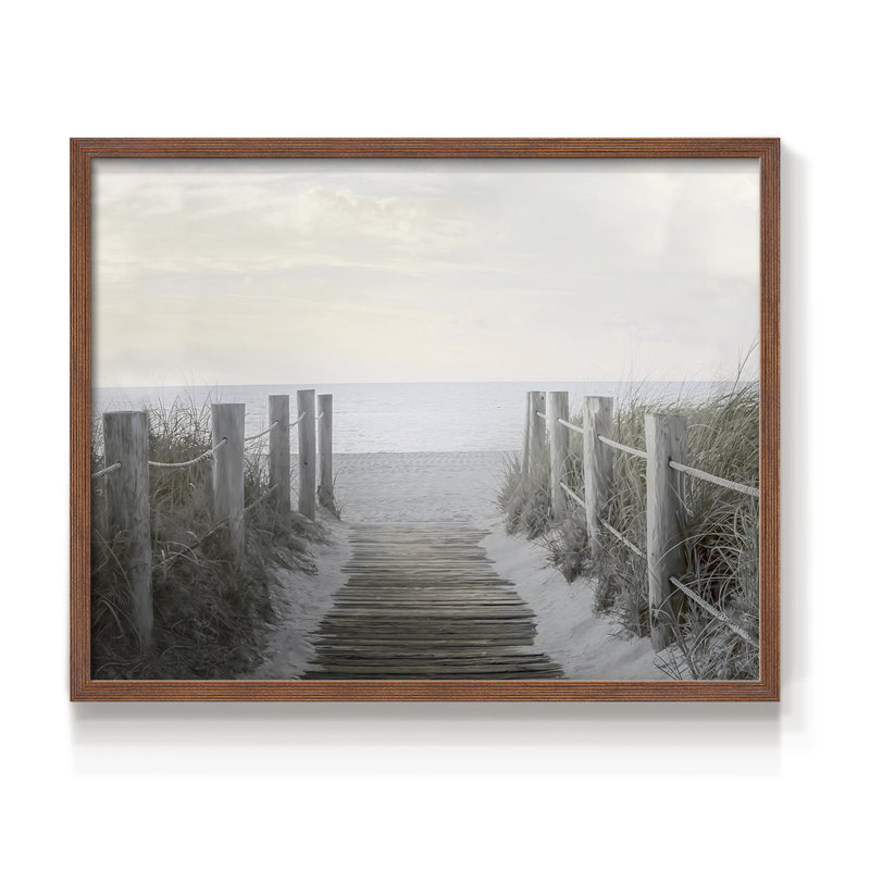 Beach Walkway -Framed Print - Restickable, H 8 po x l 10 po, Noyer