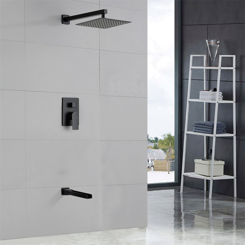 10 Inch Wall Mounted Shower System With Waterfall Tub Spout Single Handle Shower Faucet Set Brass High Pressure Shower Trim Kit With Rough-In Valve