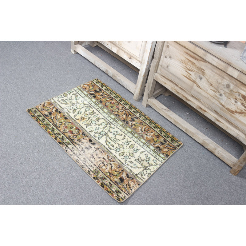 Vintage Turkish Oushak Rug With Floral Design Ideal For Entryway As Door Mat In Small Size Featuring Green Patchwork Style