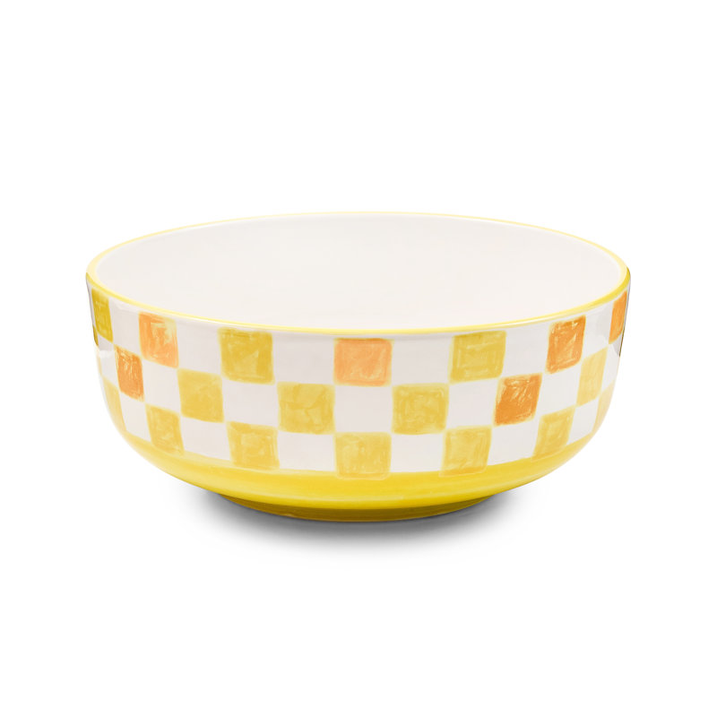 Check Serving Bowl, Yellow/White
