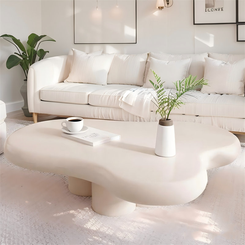 46.5" Cloud Coffee Table for Living Room, Modern Cream Accent Table with 4 Sturdy Legs, Large Center Table for Apartment, Kid Safe Round Edges