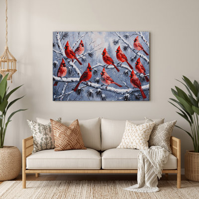 Art mural en métal de Noël oiseaux cardinaux sur des branches couvertes de neige