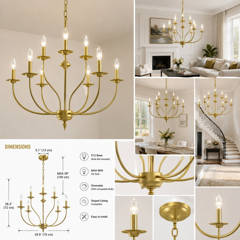 Lustre 9 lumières façon bougie en métal
