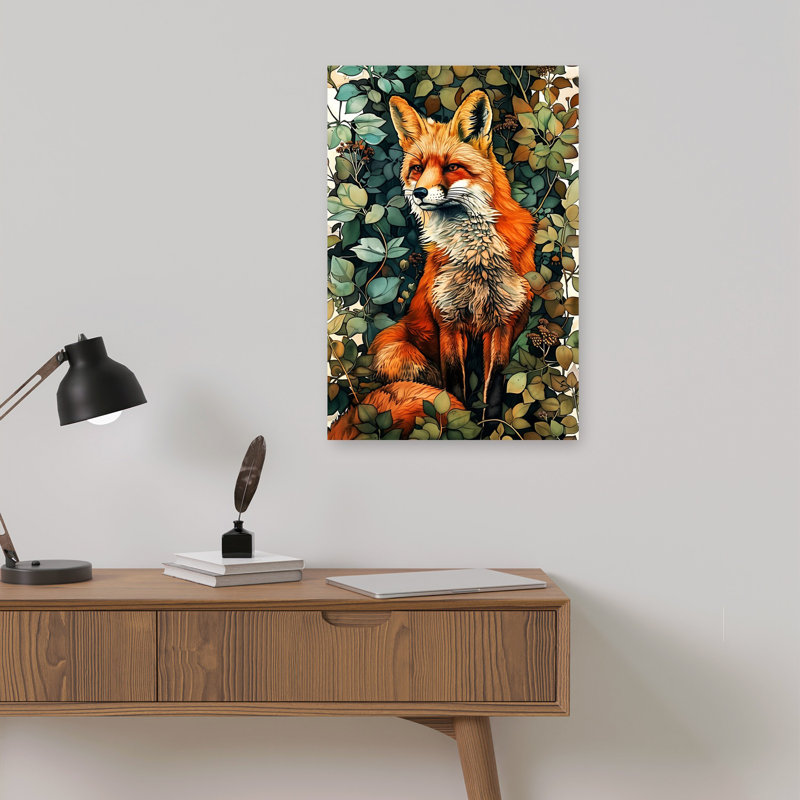 Renard roux en feuillage, 18" H x 12" W