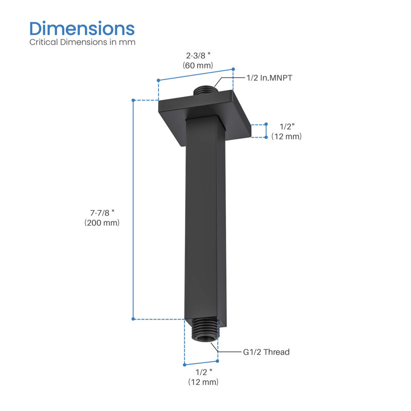 Cube 8" Ceiling Mounted Shower Arm, Matte Black