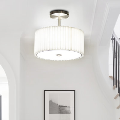 11.8 In. 3-Light Chrome Semi-Flush Mount Ceiling Light With Fabric And Acrylic Cylindrical Shades