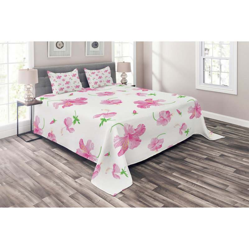 Flower Coastal Polyester Floral Coverlet, King Bedspread + 2 Shams, Floral