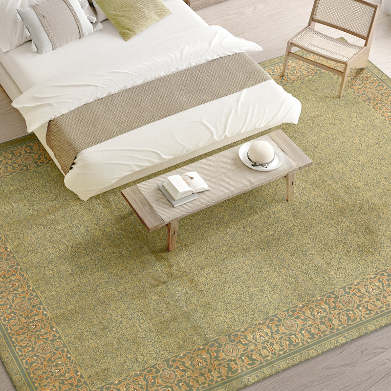 Hand Knotted Wool Oriental Area Rug in Green