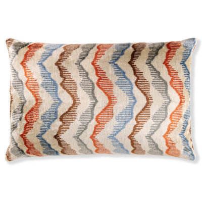 Coussin en velours fait à la main - Motif zigzag terre (16 x 24)