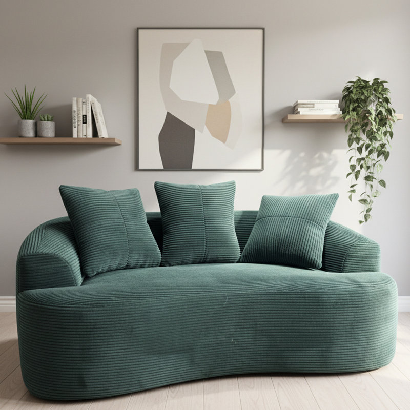Coussins incurvés de 171 cm (67,27 po), couleur foncée, à ressorts ensachés, 3 coussins décoratifs, idéal pour les chambres à coucher, expansion et reprise rapides