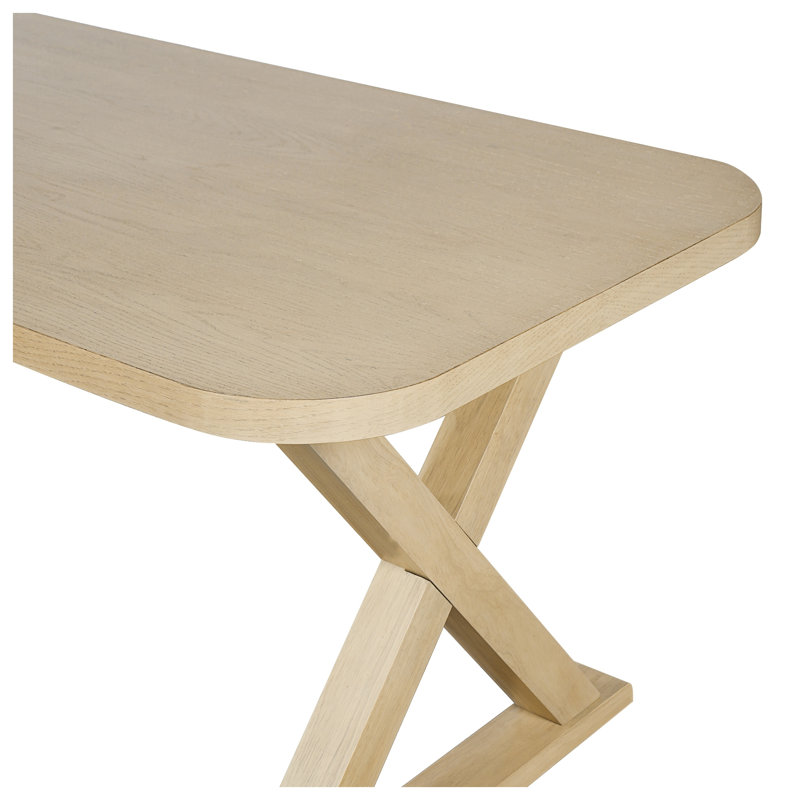 Table de salle à manger rectangulaire d'intérieur en placage de chêne naturel avec pieds en bois d'hévéa en forme de X, 175 cm (68,75 po).