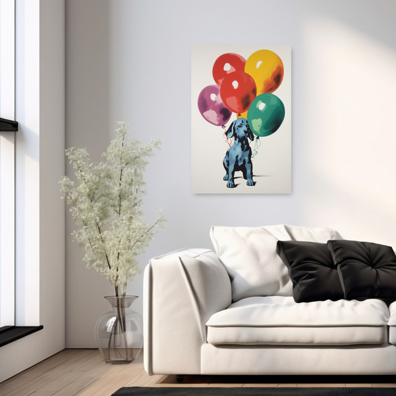 Chiot ballon coloré, impression d'art ludique et coloré, H 36 po x l 24 po