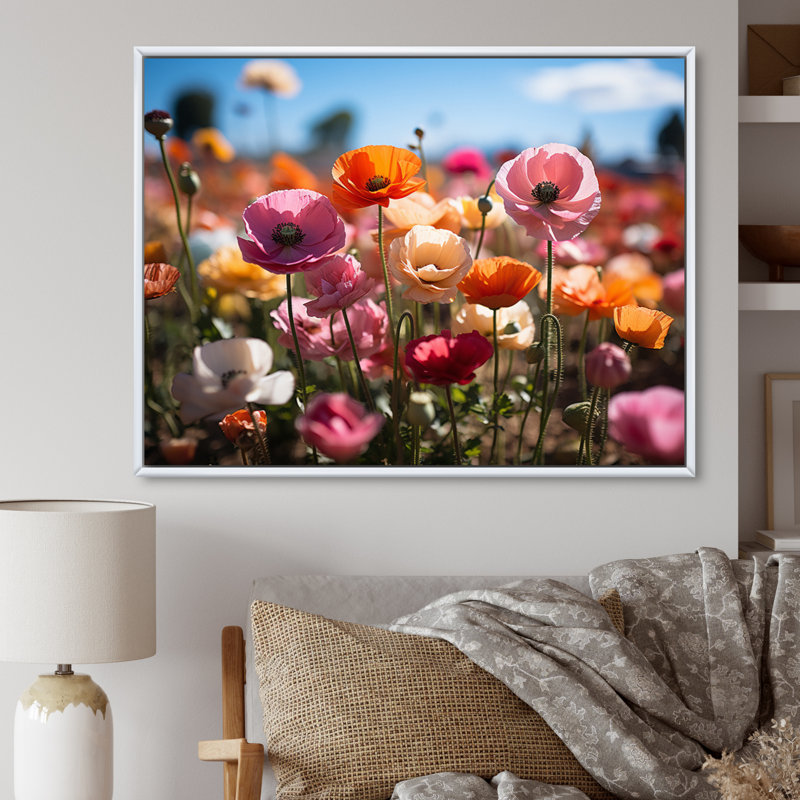 " Vibrant Wildflowers Field I ", 16" H x 32" W x 1" D, White Floater Framed