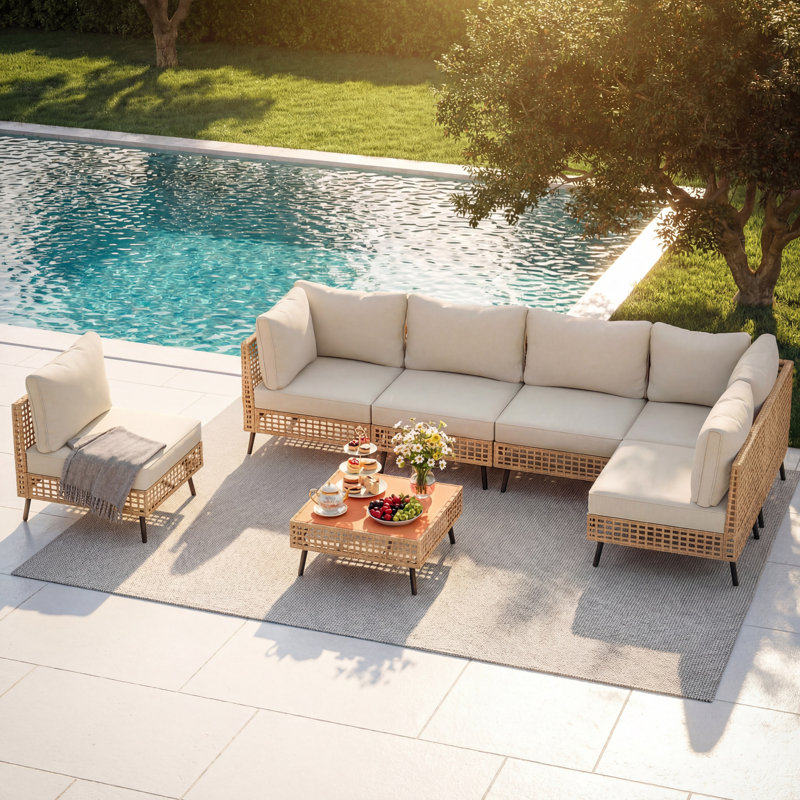 Ensemble de conversation modulaire pour patio 6 personnes avec coussins