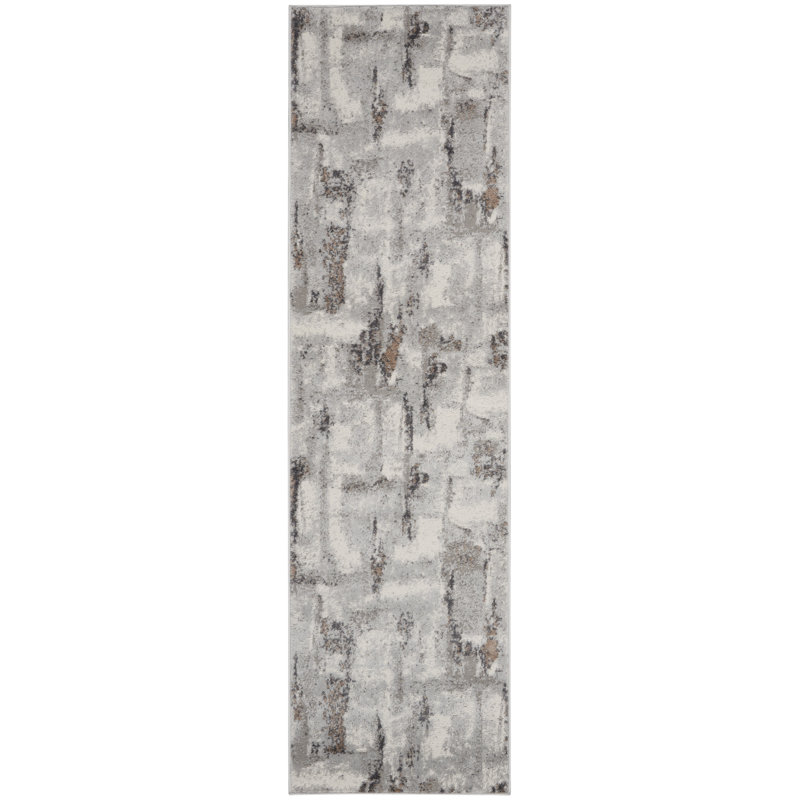 Tapis gris éclectique moderne Rheba, Tapis de couloir 2 pi 3 po x 7 pi 6 po