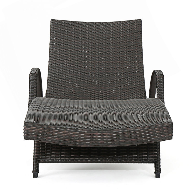 Wicker Chaise Lounge With Arm, 1, Brown Multi