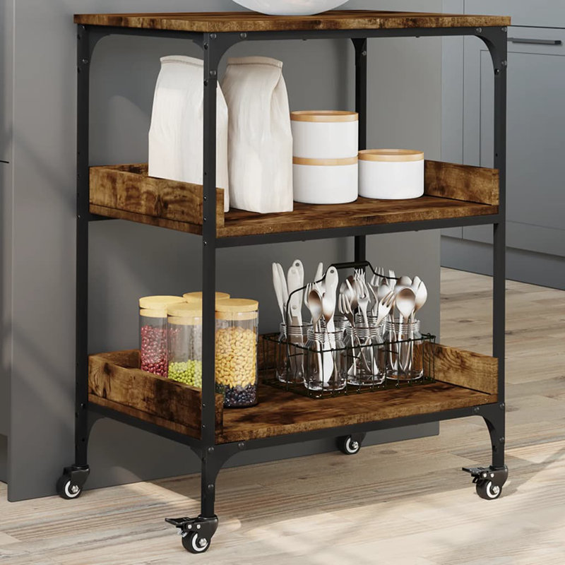 Northome Metal Bar Cart, Smoked Oak