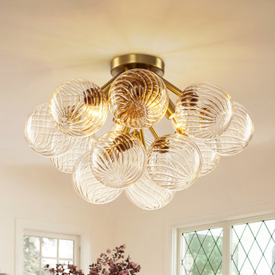Plafonnier encastré sphère moderne 4 lumières 19,3 po avec globes en verre texturé
