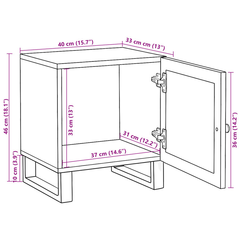 40cm W Solid Wood Bedside Table