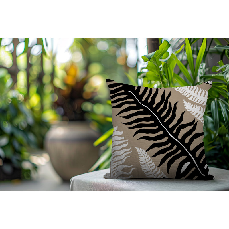 Oreiller carré réversible intérieur / extérieur Glo Wild Ferns, Carré 19 po, Beige