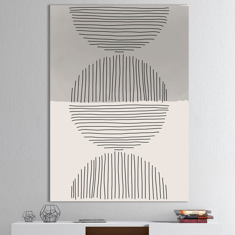 Lignes géométriques et cercle minimalistes - reproduction sur toile tendue, H 46 po x l 36 po x P 1,5 po