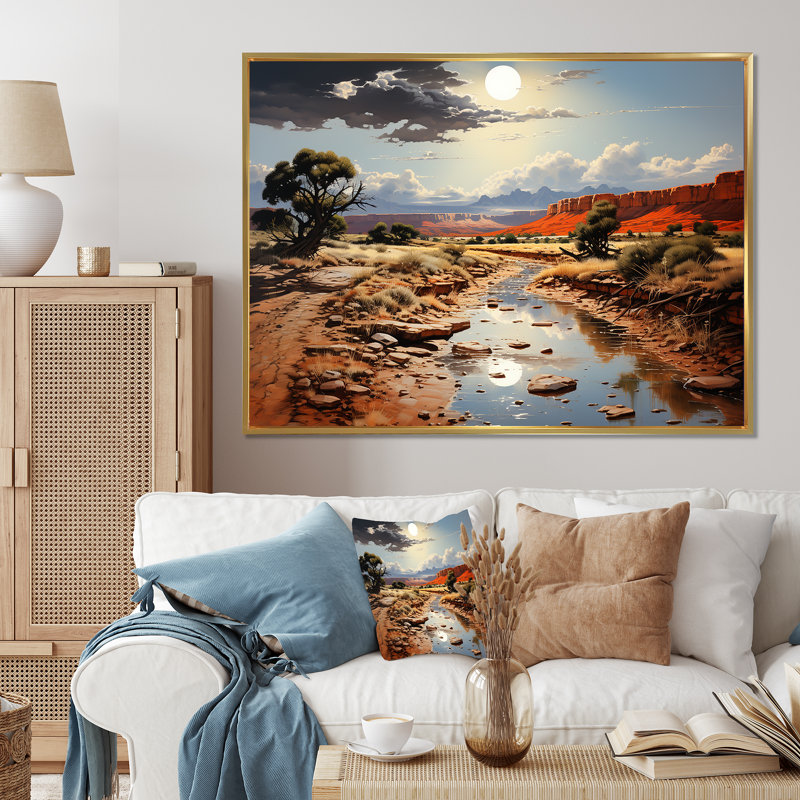 «Moonlit Sunset On Canyon Landscape I - Canyon & Desert», art mural, Cadre flottant doré, H 34 po x l 44 po x P 1,5 po