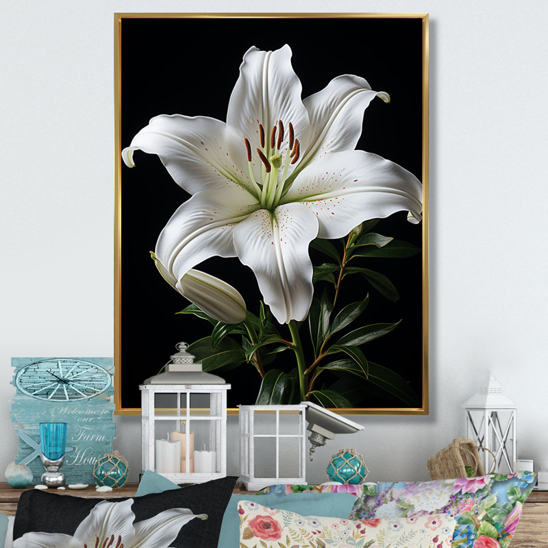 Impression sur toile encadrée, "Black Lily", H 32 po x l 16 po x P 1 po, Cadre flottant doré
