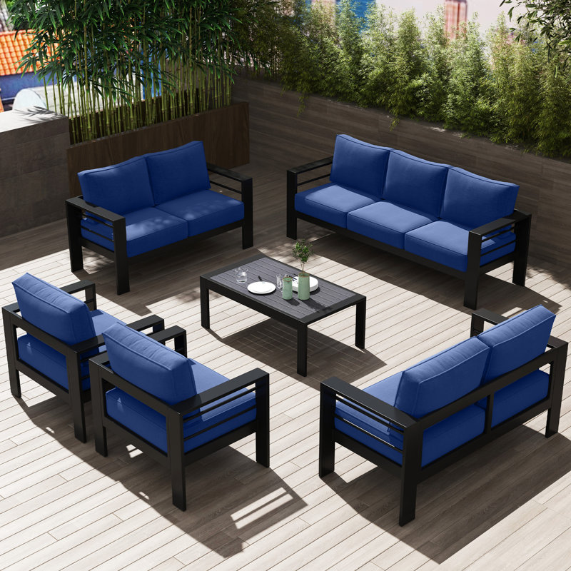 Ensemble de conversation pour l'extérieur en aluminium pour 9 personnes, Noir / bleu foncé
