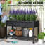 Lit surélevé pour jardin, 47 po x 22 po x 31,5 po Boîte à fleurs surélevée en bois avec tablette de rangement, trous de drainage et doublure, noir-1495457952