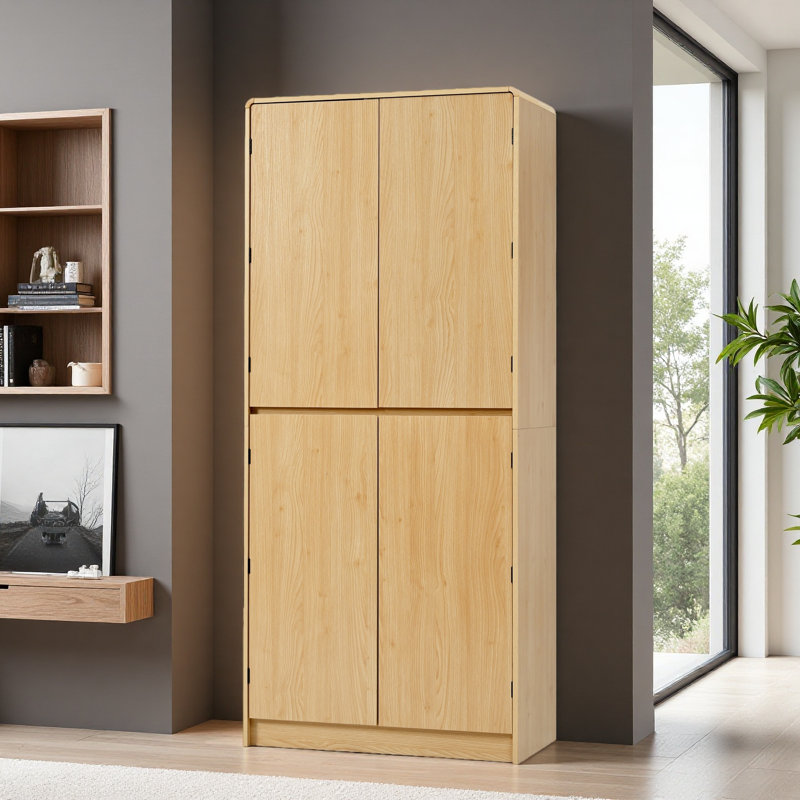 Armoire de cuisine 72 po avec 8 tablettes de porte, armoire de rangement courbée avec 3 tablettes réglables, Naturel
