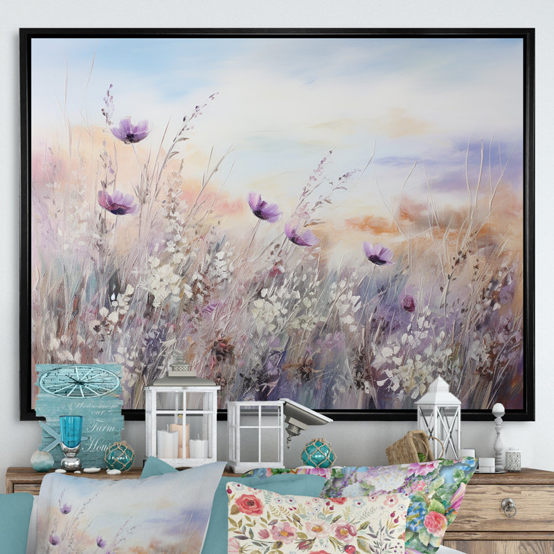 Impression sur toile encadrée Minimal Purple Herbs Country - Flowers, H 16 po x l 32 po, Reproduction avec cadre flottant