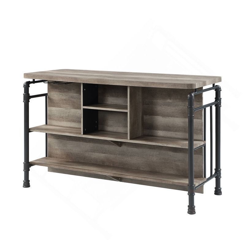 Îlot de cuisine à 5 tablettes en chêne antique et gris sable