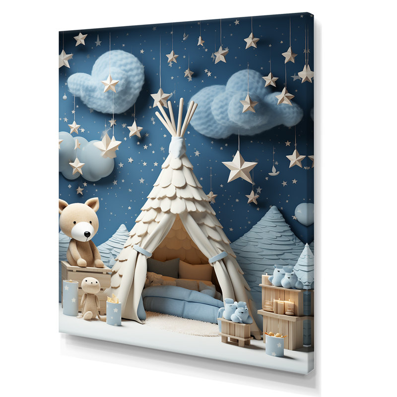 Child Nursery starry Night I - Animal Nursery, art mural, H 40 po x l 30 po x P 1,5 po, Toile tendue