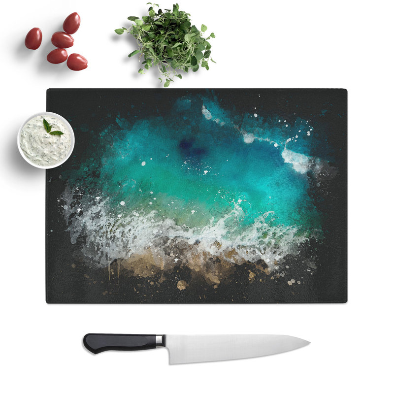 Tempered Glass Beach in Honolulu Hawaii Paint Splash Chopping Board, 20 cm x 28.5 cm