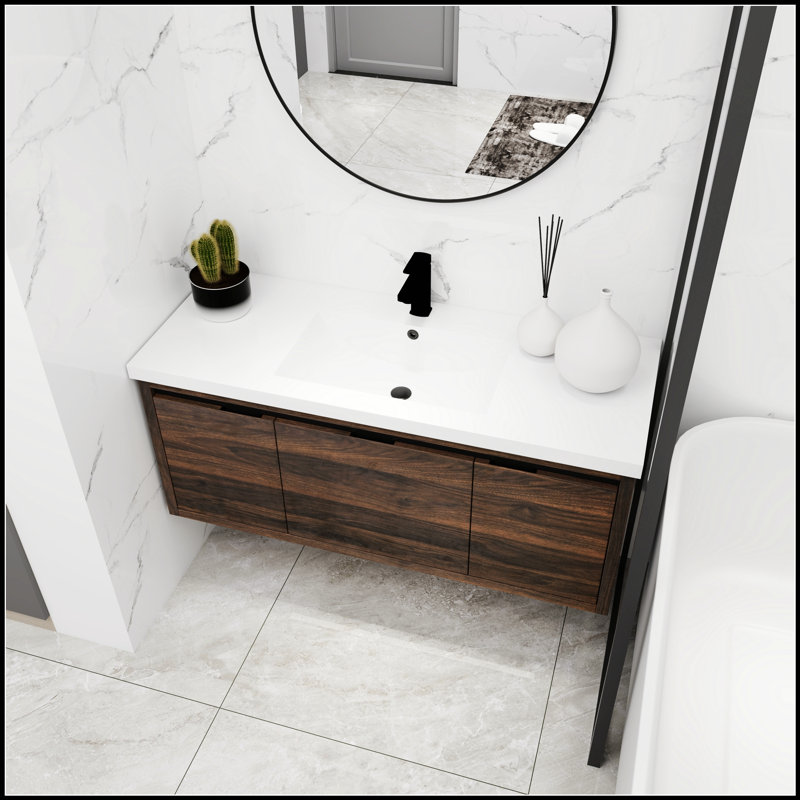 Armoire de salle de bain 48 po avec lavabo, portes à fermeture douce et tiroir, montage flottant pour salle de bain moderne
