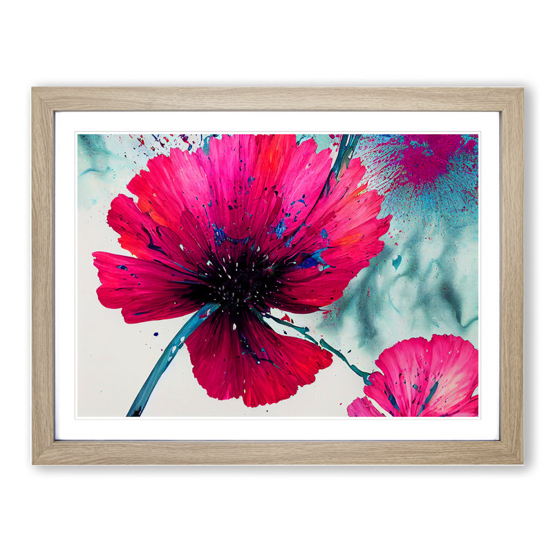 Carnation Flower Abstract - Single Picture Frame Painting, 25cm H x 34cm W x 2cm D, Oak Framed