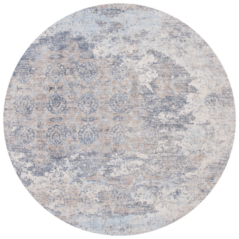 Tavant Hand Tufted Wool/Viscose Pile Abstract Rug in Blue/Ivory, Round 6'