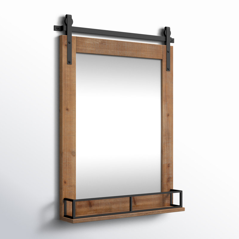 Dayanah Wood Mirror with Shelves, Rustic Brown