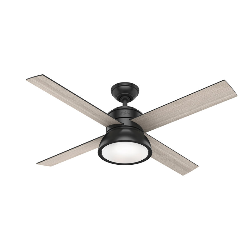 132cm Ceiling Fan with Light Kit, Light Grey Oak/Mattee Black, Mattee Black