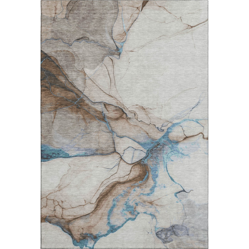 Tapis abstrait lavable à la machine de qualité supérieure AMF1690 Mehara, Rectangulaire 8 pi x 10 pi