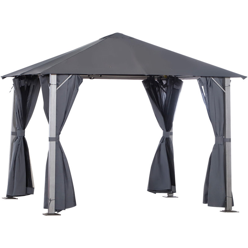 Soft Top Gazebo with Steel Frame and Mesh Curtain Sidewalls, Dark Gray