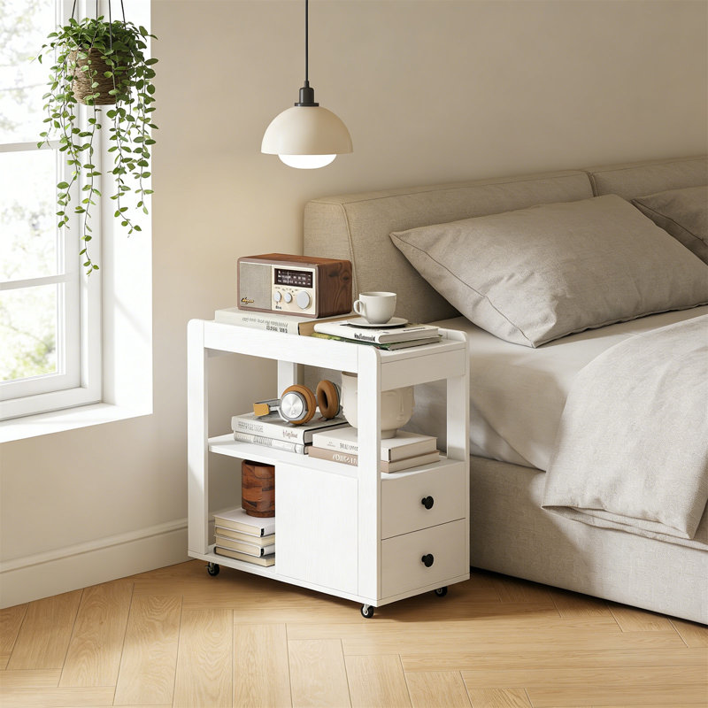 65cm W Manufactured Wood Bedside Table, White