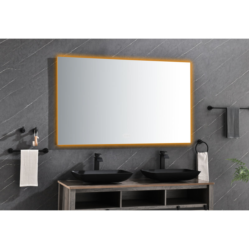 Miroir à DEL mural 60 po x 36 po pour meuble-lavabo, avec dossier, brouillard, mémoire, grand éclairage de meuble-lavabo réglable à intensité variable de 60 po x 36 po, monté, grand, réglable, incassable, à intensité variable,