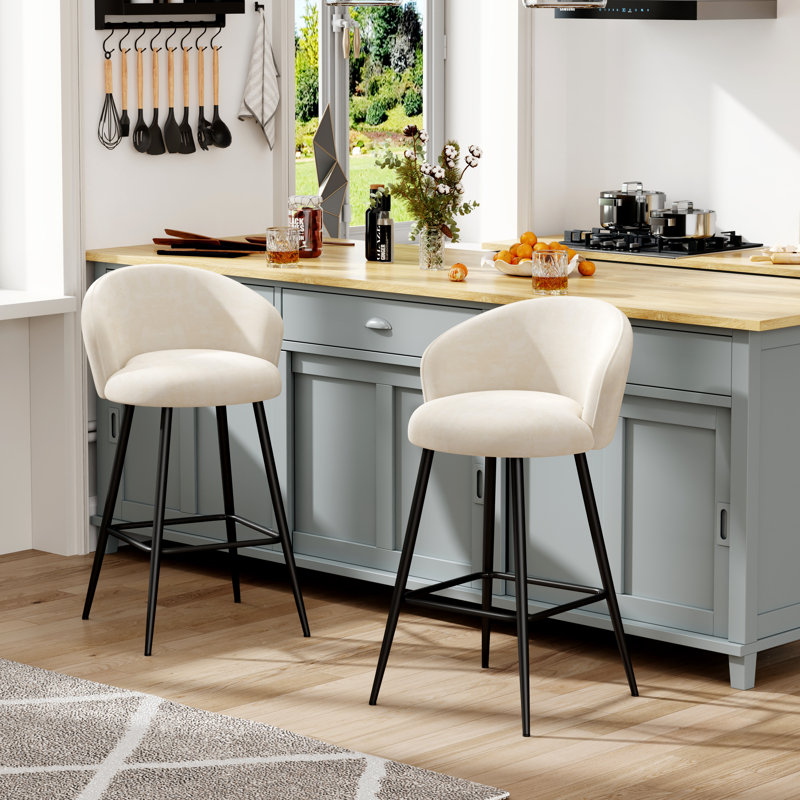 Upholstered Counter Stool With Metal Frame, Ivory, Counter Stool (24” Seat Height), 2